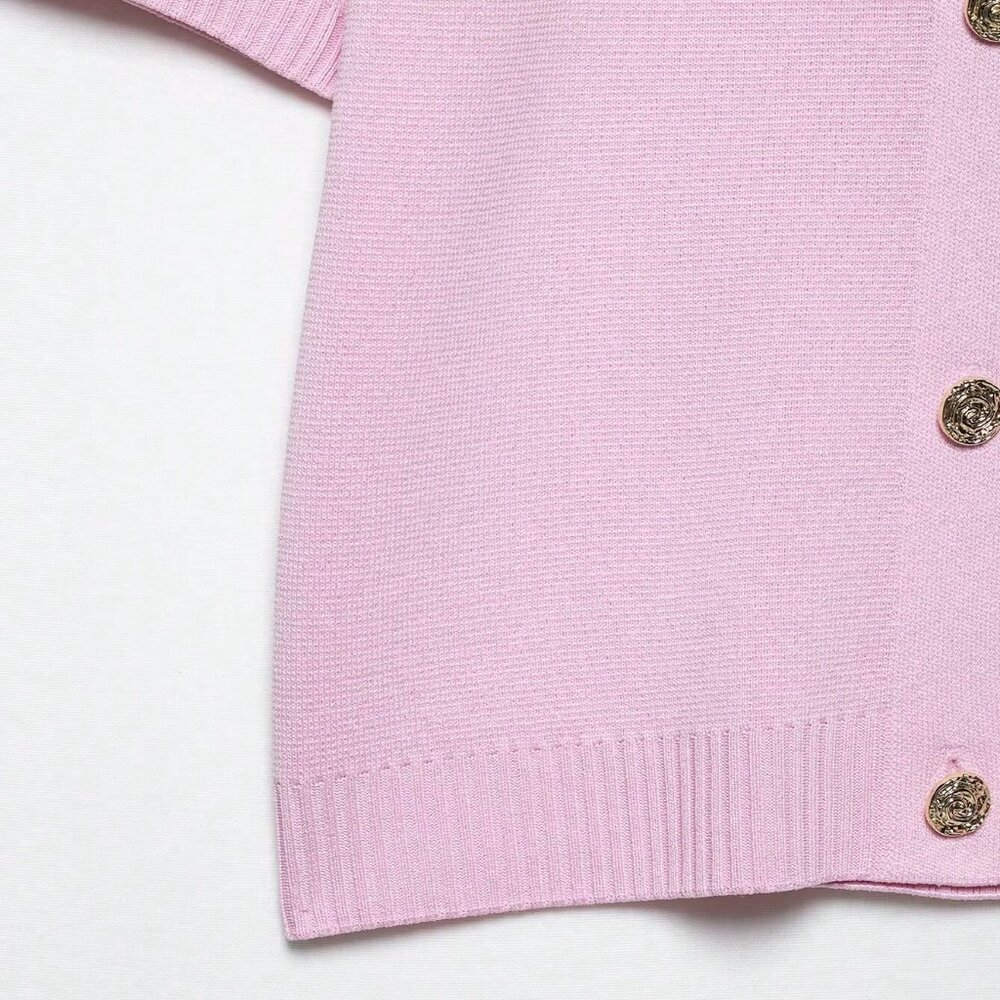 Pink Casual Women's Minimalist Versatile Short Sleeve Knit Top - Picture 5 of 8